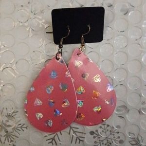 Baby pink and silver holographic diamond design earrings